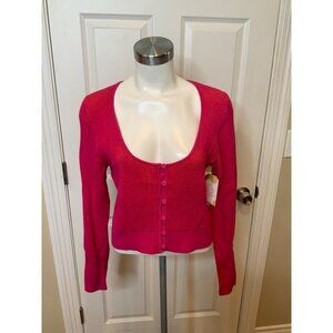 J.Crew Hot Pink & Orange Rib Knit Plunge Neckline Button-Up Cardigan, Size L